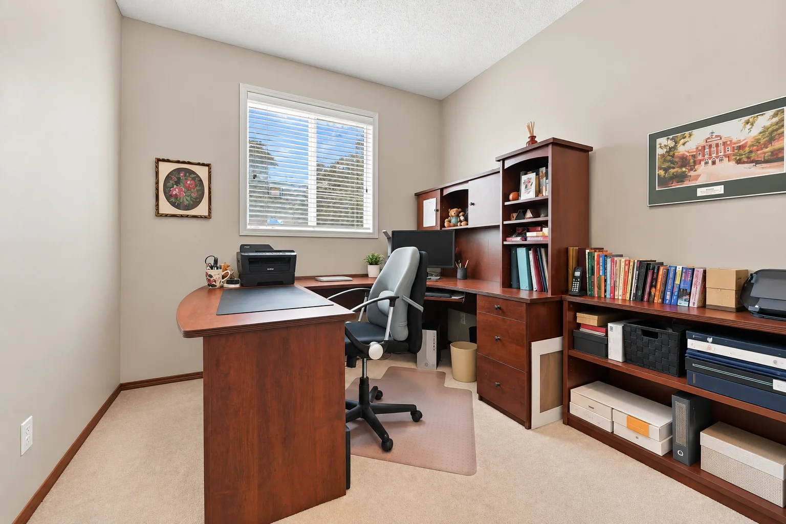 Inviting living area with built-in shelving